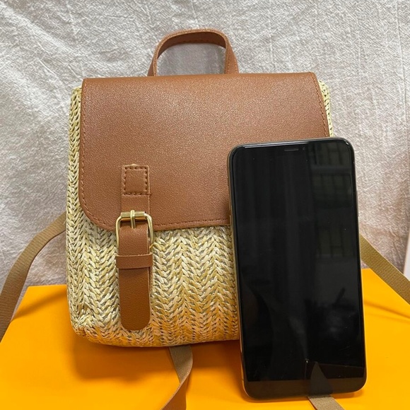 Boho Vegan Leather Straw Mini Backpack - Picture 7 of 9